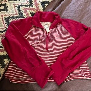 NWT Pink and White Striped Quarter-Zip Pullover